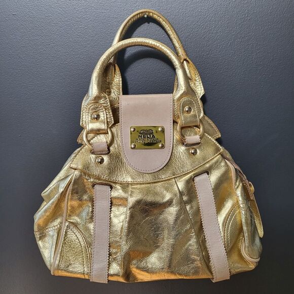 Handbags - Melia Made in Italy Geuine Gold Leather Tote Handbag 14 x 9